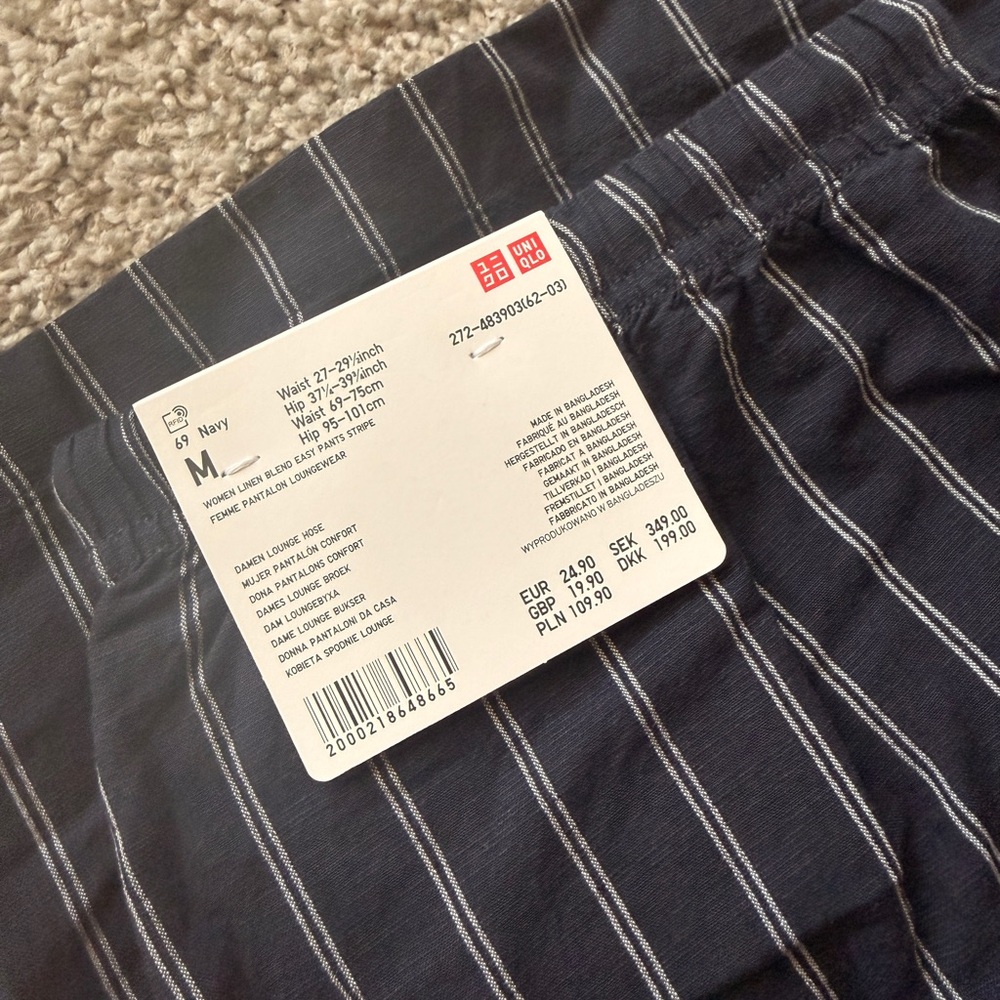 UNIQLO EUROPE - Linen Blend Easy Trousers (Striped) - Navy - Picture 2 of 4